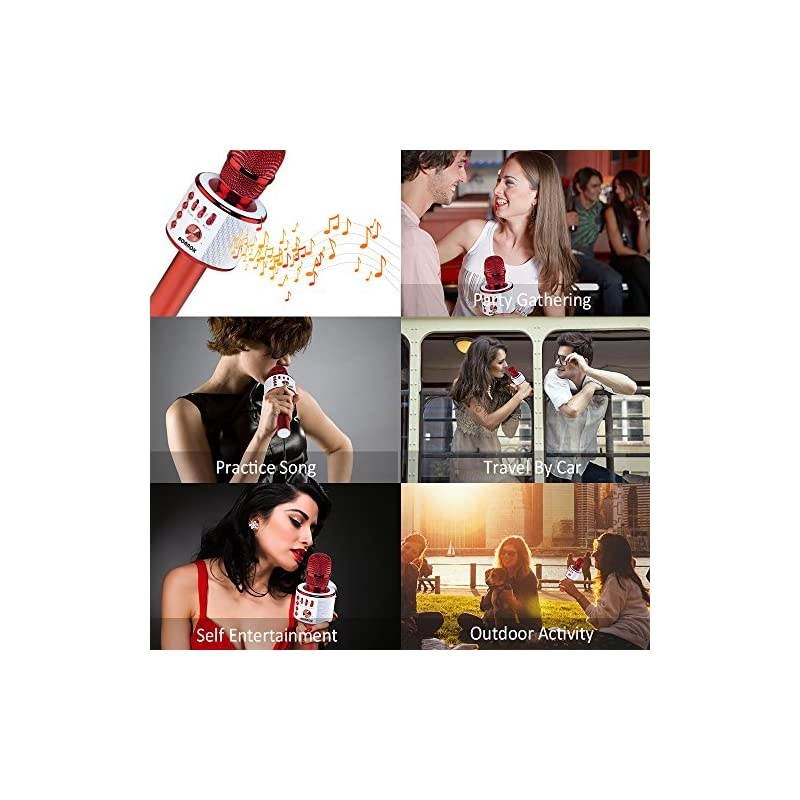 Wireless Bluetooth Karaoke Microphone,3-in-1 Portable Handheld Mic Speaker Machine Birthday Home Party for PC or All Smartphone(Q37 Red)