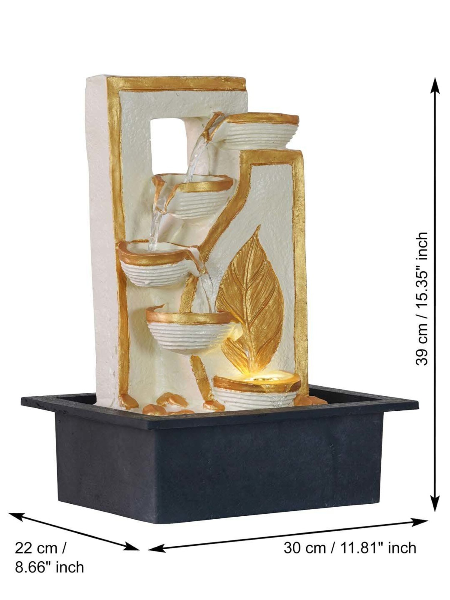 CHRONIKLE White & Gold Polyresin Leaf Design 4 Steps Waterfall Fountain