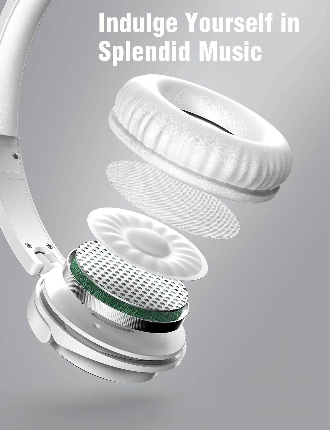 vogek on ear headphones lightweight and foldable bass headphones with volume control and microphone Gold white