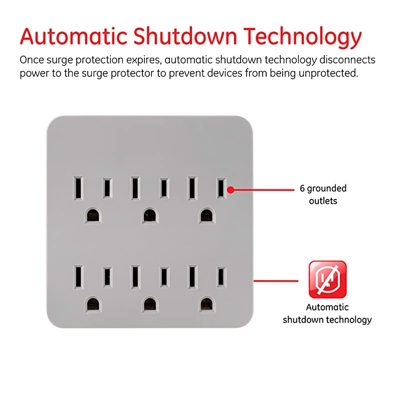 Pro 6Outlet SurProtector 3Prong Wall Adapter Charging Station 1020 Joules Protection Rating Automatic Shutdown Grey 45820 1 Pack
