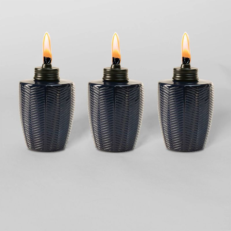 Tiki Brand 5.75" Herringbone Glass Table Torch Blue 3pk