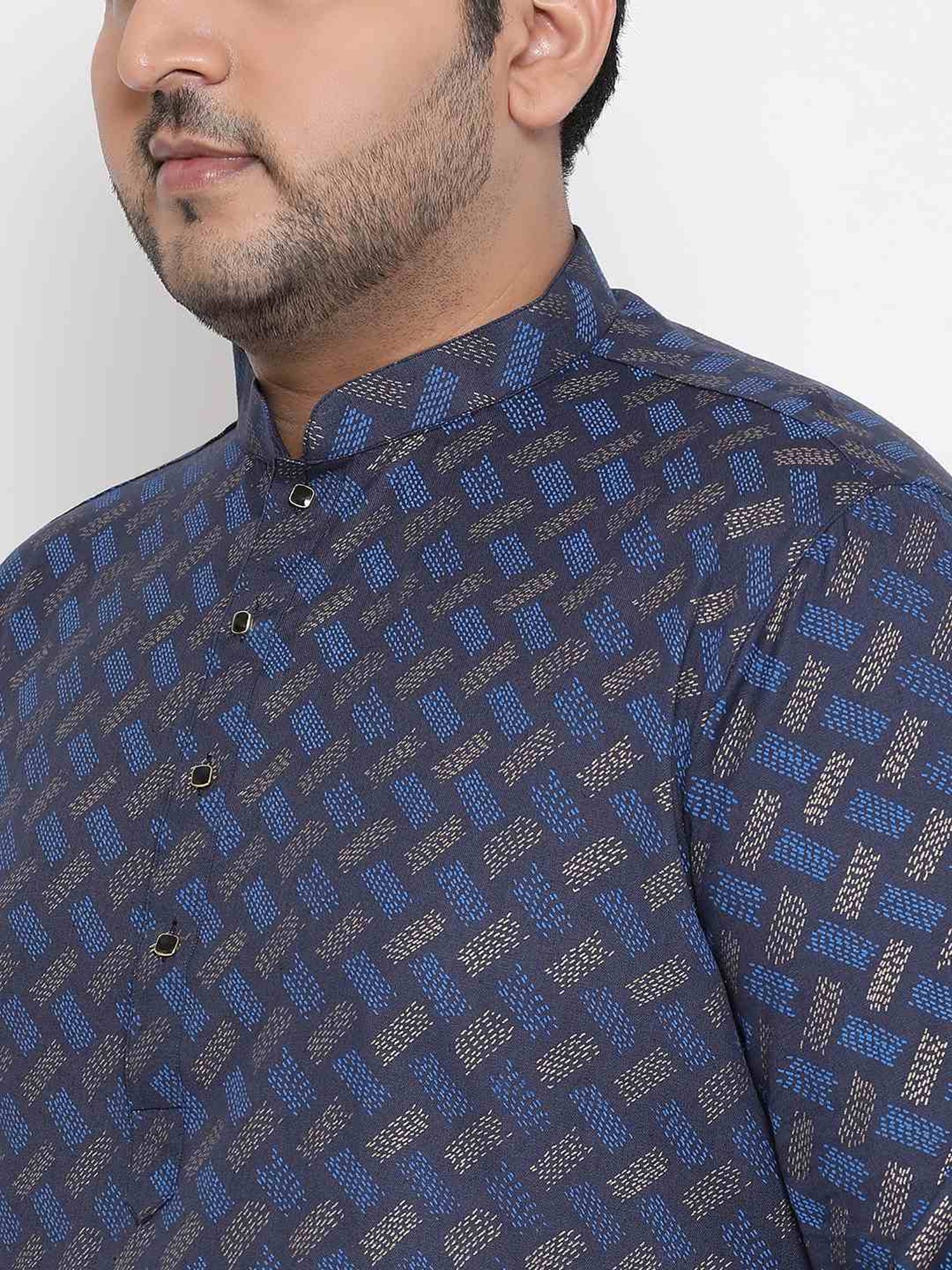 KISAH PLUS Navy Regular Fit Printed Kurta
