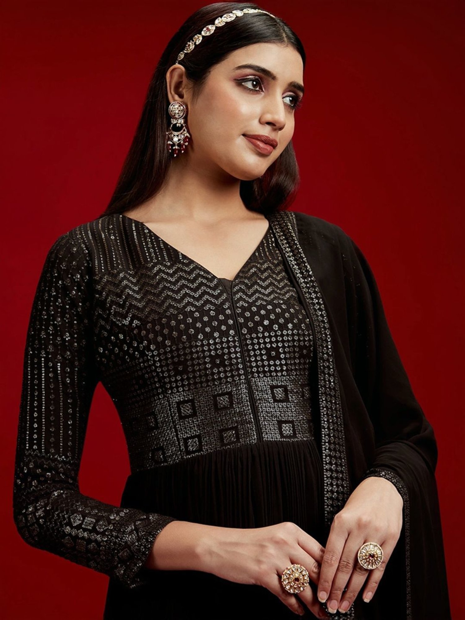 Libas Art Black Embroidered Kurta Pant Set With Dupatta