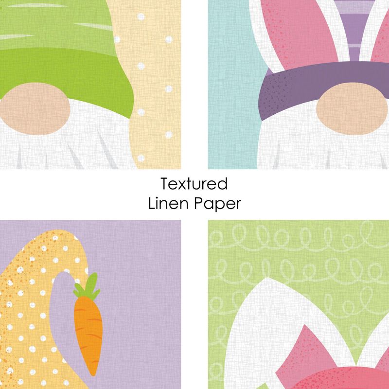 Big Dot of Happiness Easter Gnomes - Unframed Spring Bunny Linen Paper Wall Art - Set of 4 - Artisms - 8 x 10 inches