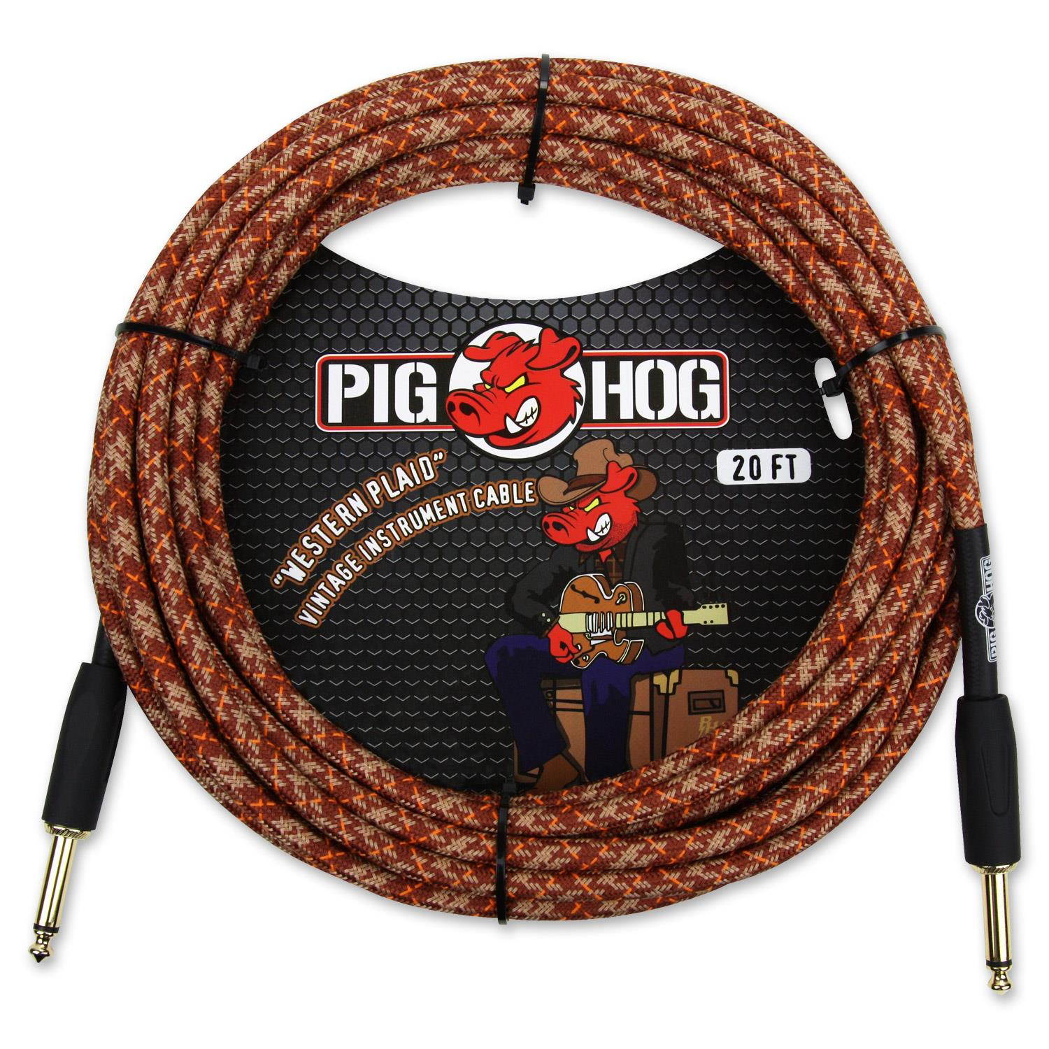 Pig Hog Vintage 20' Instrument Cable with 1/4"-1/4" Connector, Western Plaid