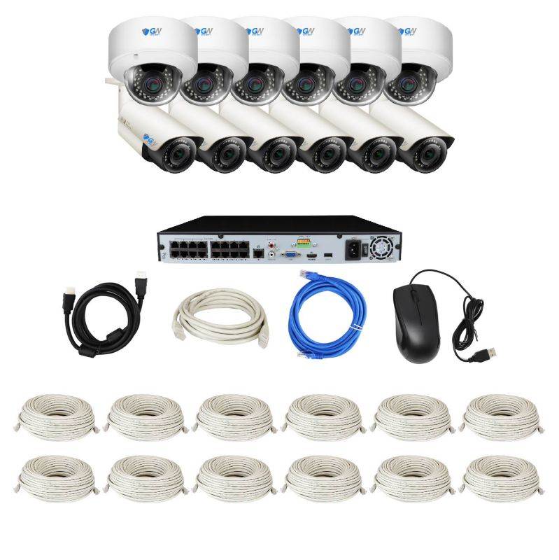 GW 8 Channel H.265 4K NVR 5MP 1920P 2.8~12mm Lens, Video Plug & Play IP Security System - 4 x POE 5MP Weatherproof IP Cameras (2TB Hard Drive Included)