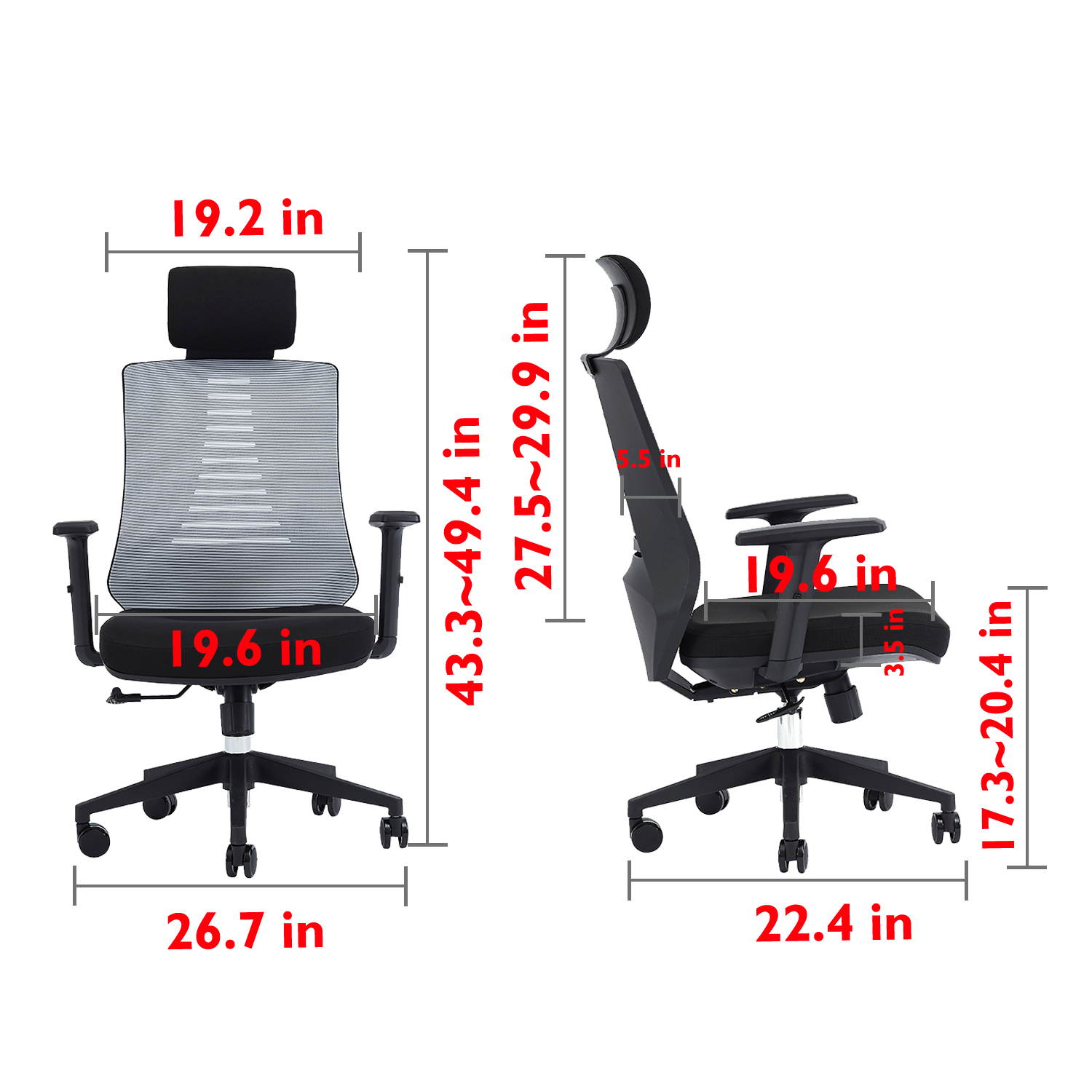 Ergonomic Office Chair with Height Adjustable Back and Lumbar Support Swivel Fabric Seat for Computer Home Desk