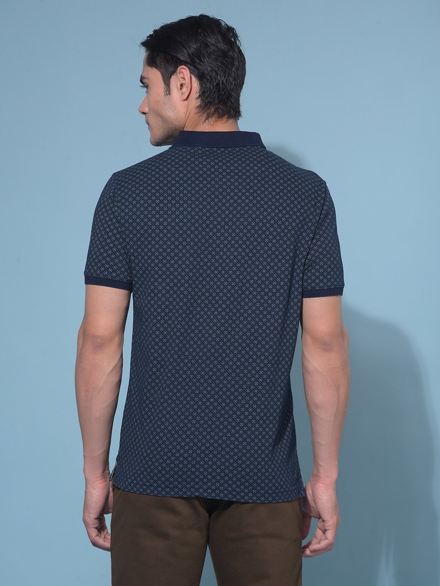 Crimsoune Club Navy Blue Cotton Slim Fit Printed Polo T-Shirt