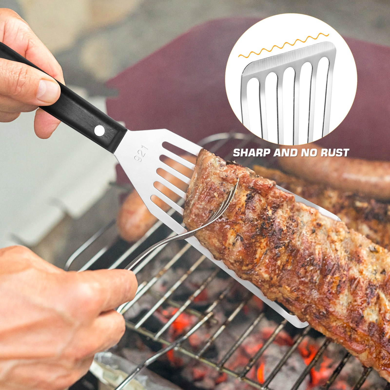 Yardwe Stainless Steel BBQ Spatula Kitchen Multifunction Steak Shovel Fried Fish Slotted Turner (Small Size)