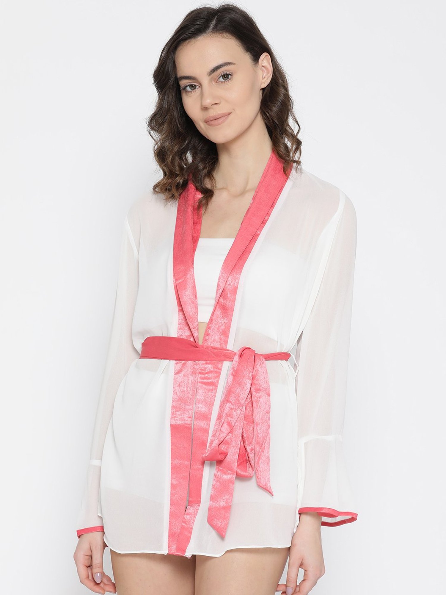 Erotissch White Solid V Neck Robe