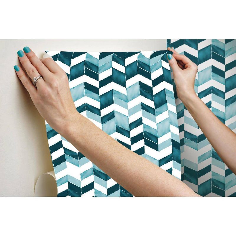 RoomMates Paul Brent Watercolor Chevron Peel and Stick Wallpaper Teal