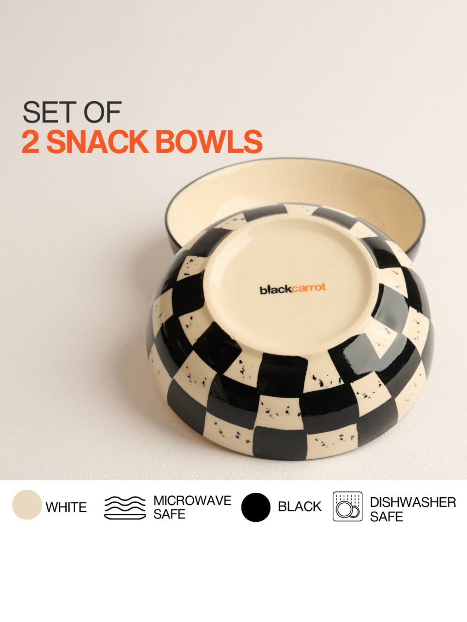 BlackCarrot Black & White Ceramic Dip Bowls Set of 2