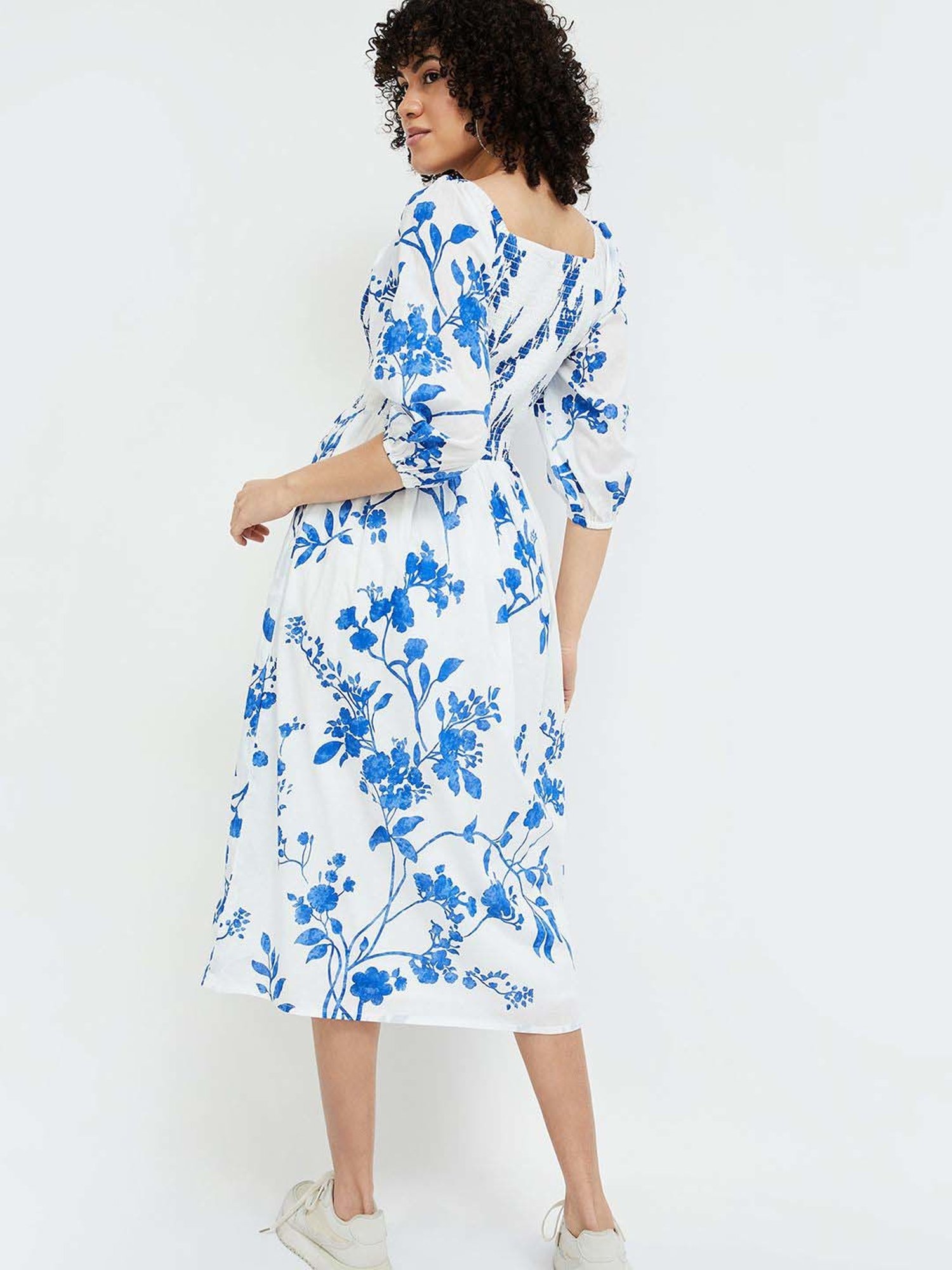 Colour Me by Melange White Cotton Printed A-Line Dress