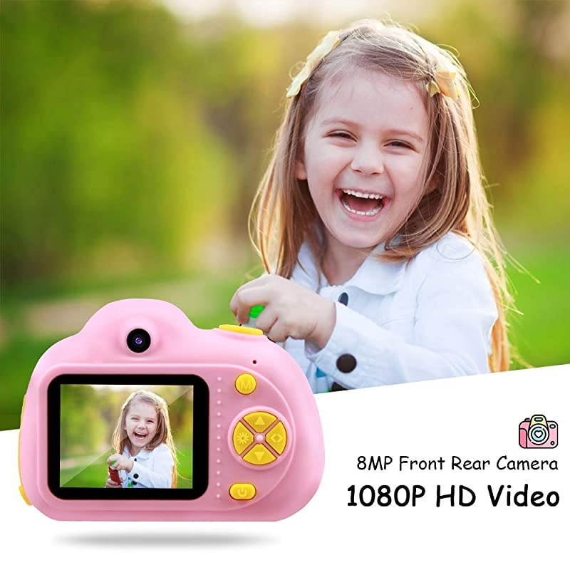 Gifts for 3 4 5 6 Year Old Girls, Kids Camera for Girls, Easter Gifts for Kids,Outdoor Toys for 5 6 7 8 Year Old Toddlers Children,8MP HD Video Camera, Pink(32GB SD Card Included).