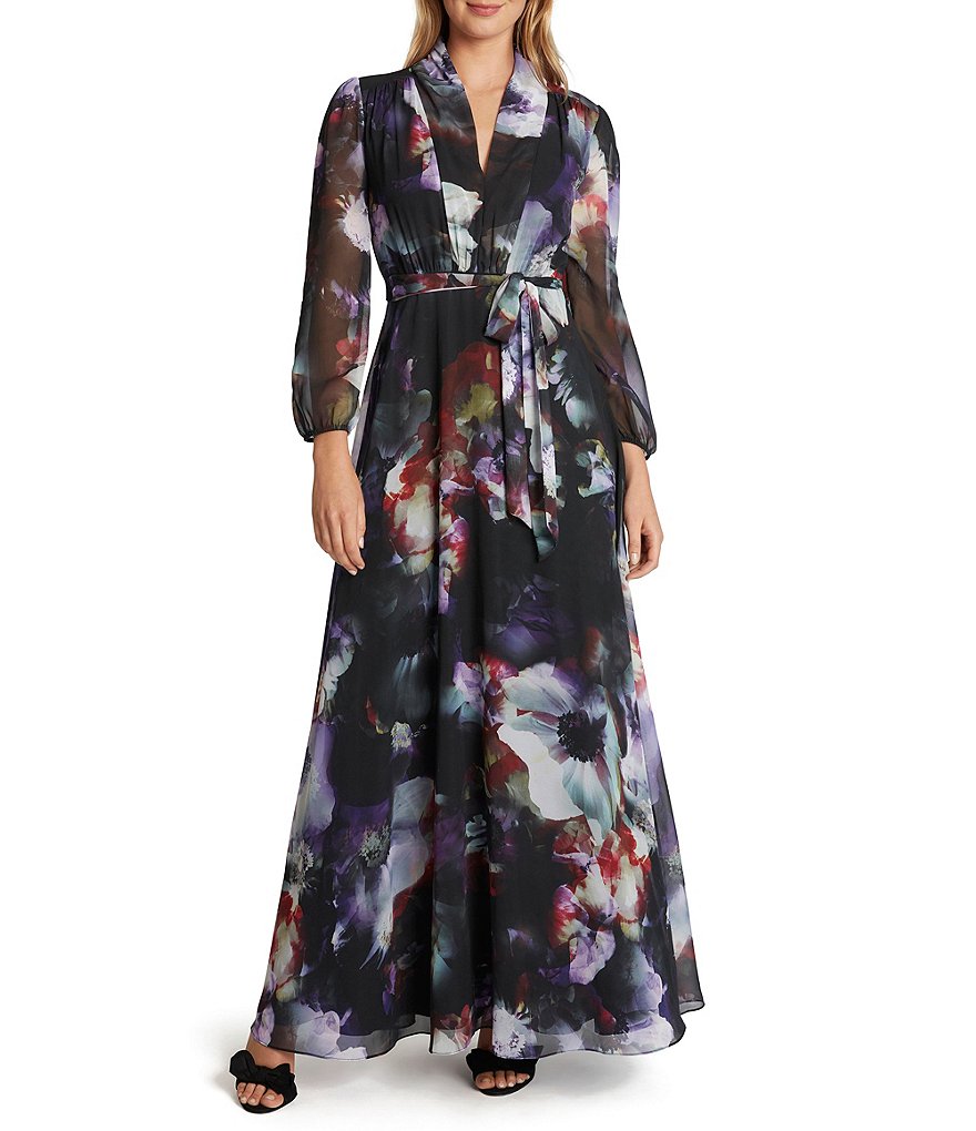 Alex Evenings Illusion Sleeve Embroidered V-Neck A-Line Midi Dress
