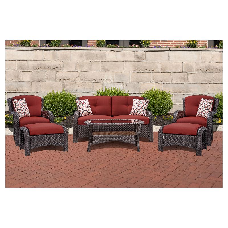 Corolla 6pc All-Weather Wicker Patio Conversation Set - Red - Cambridge