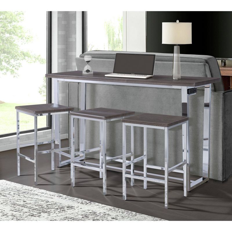 Nadine Multipurpose Bar Dining Table Set Chrome - Picket House Furnishings