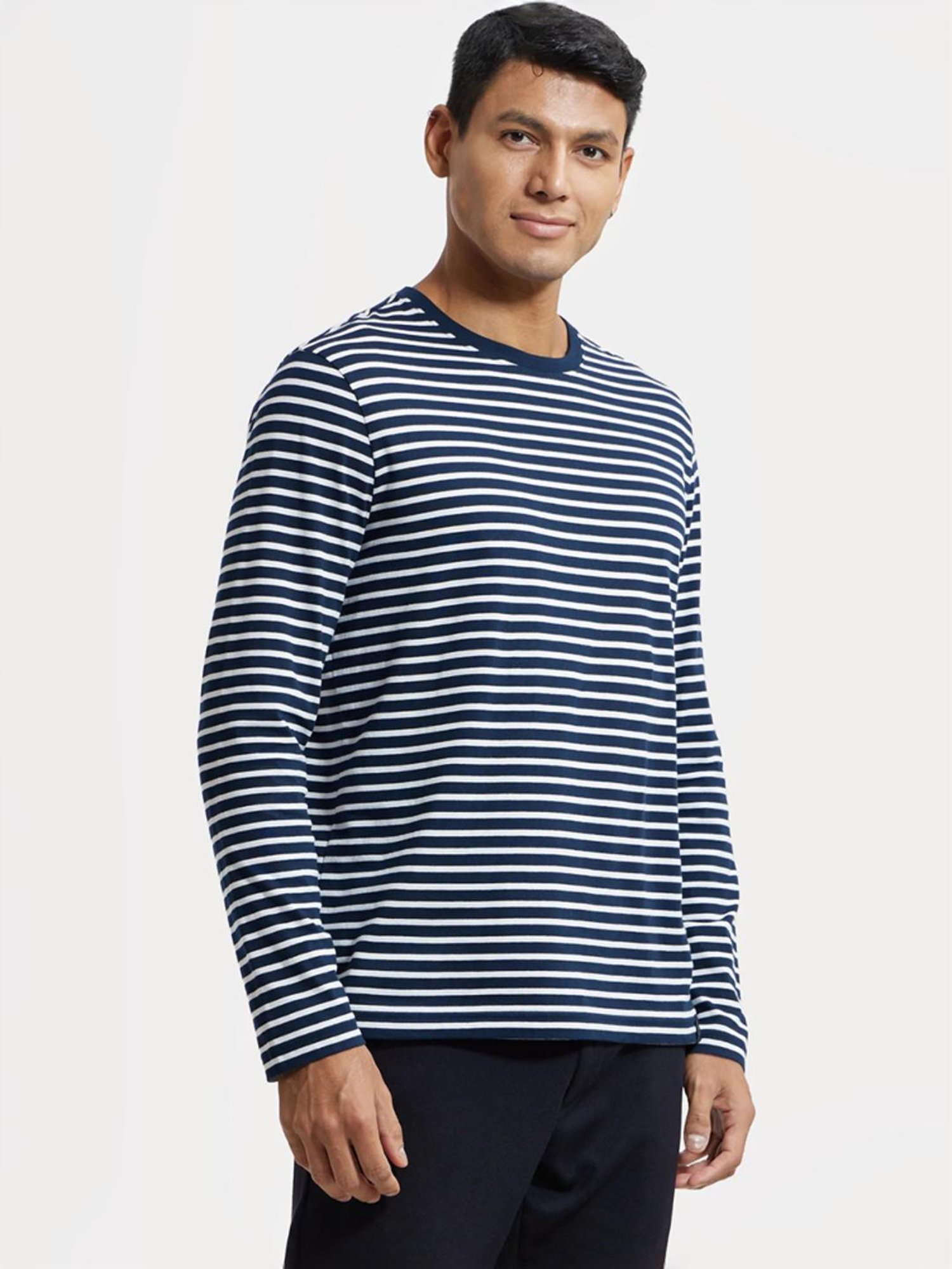 Jockey AM01 Men's Super Combed Cotton Rich Striped Round Neck Full Sleeve T-Shirt