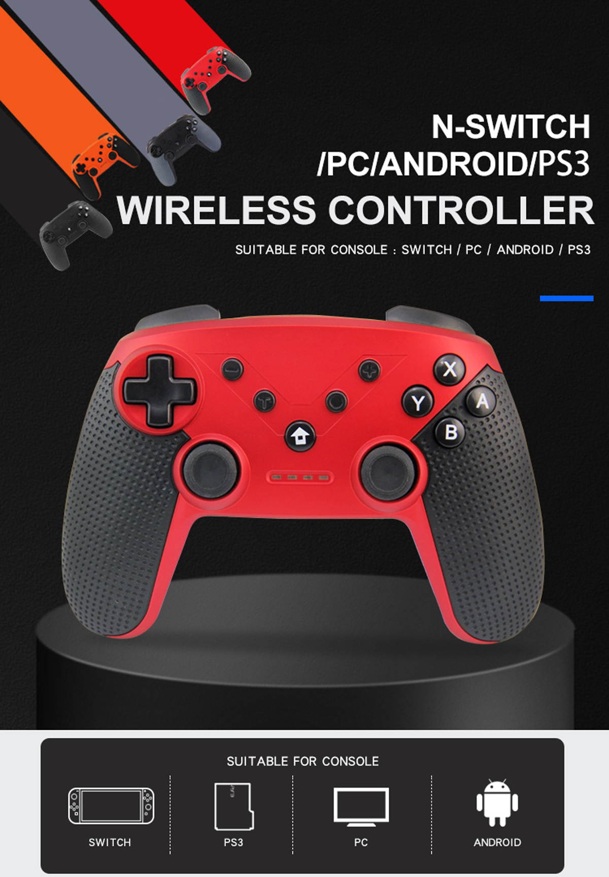 New Wireless Bluetooth Gamepad, Wireless Controller Remote Joystick for Nintendo Switch Console, PS3, PC, IOS13, Supports Gyroscope axis, Turbo and Dual Vibration(black)