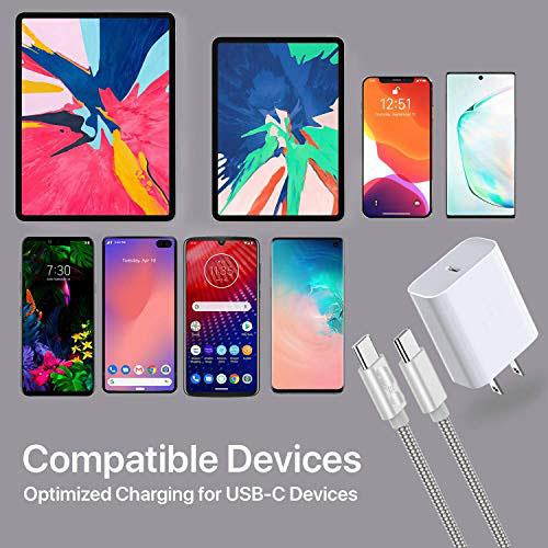 USBC Fast Power Adapter  for Latest iPad Pro 3rd Generon 11inch and 129Inch 18W PD Quick Wall Charger with 66 Feet Braided USBC Cable for Google Pixel 3 Note 10 Galaxy S10 White