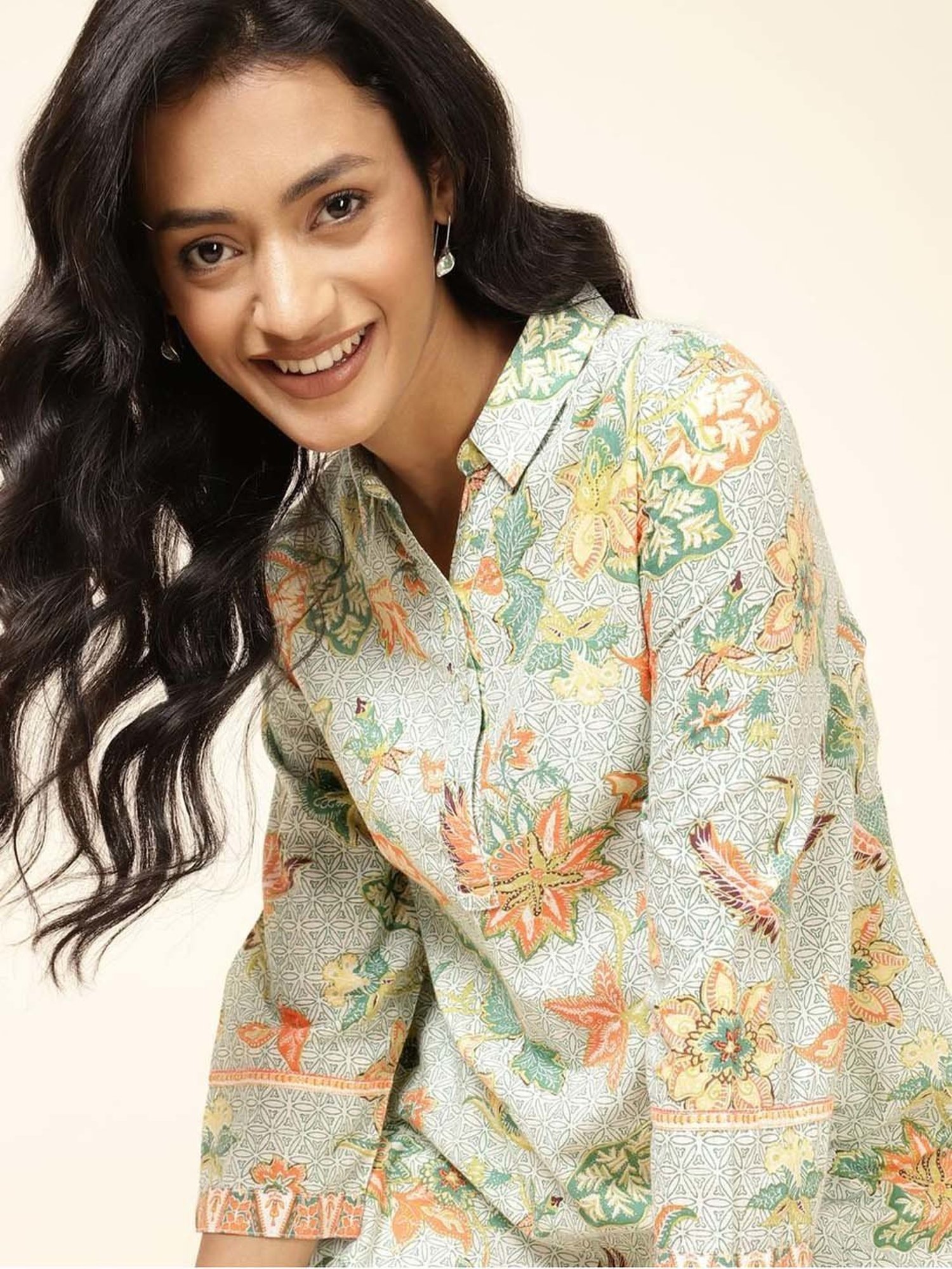 Fabindia Green Cotton Printed Tunic