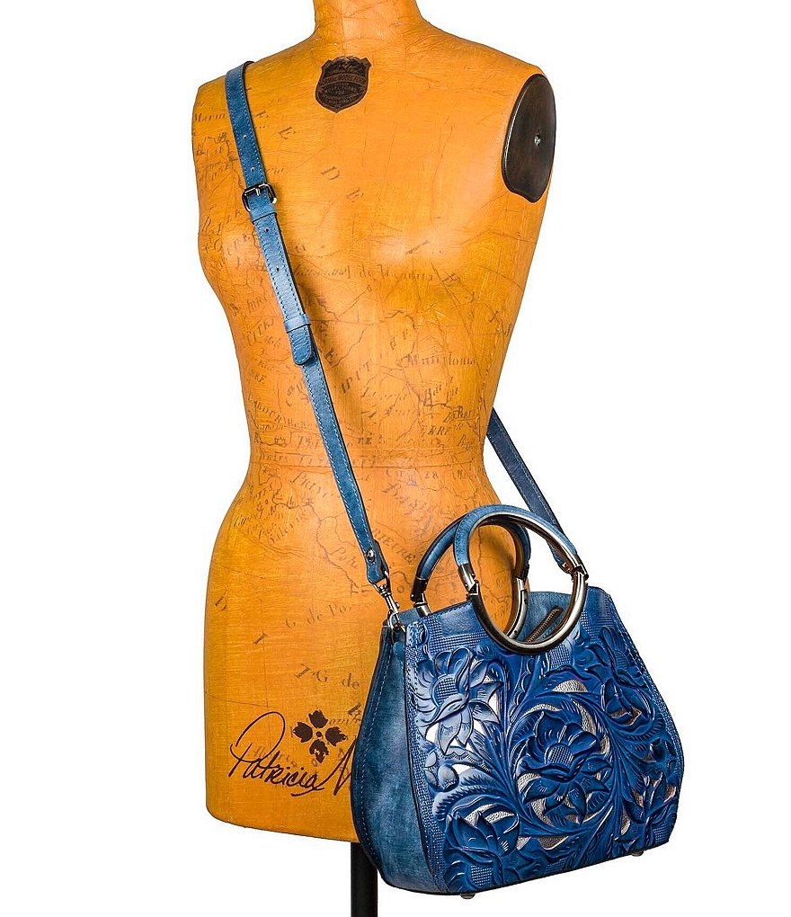 Patricia Nash Cut Out Tooling Collection Aria Ring Handle Floral Shopper Tote Bag