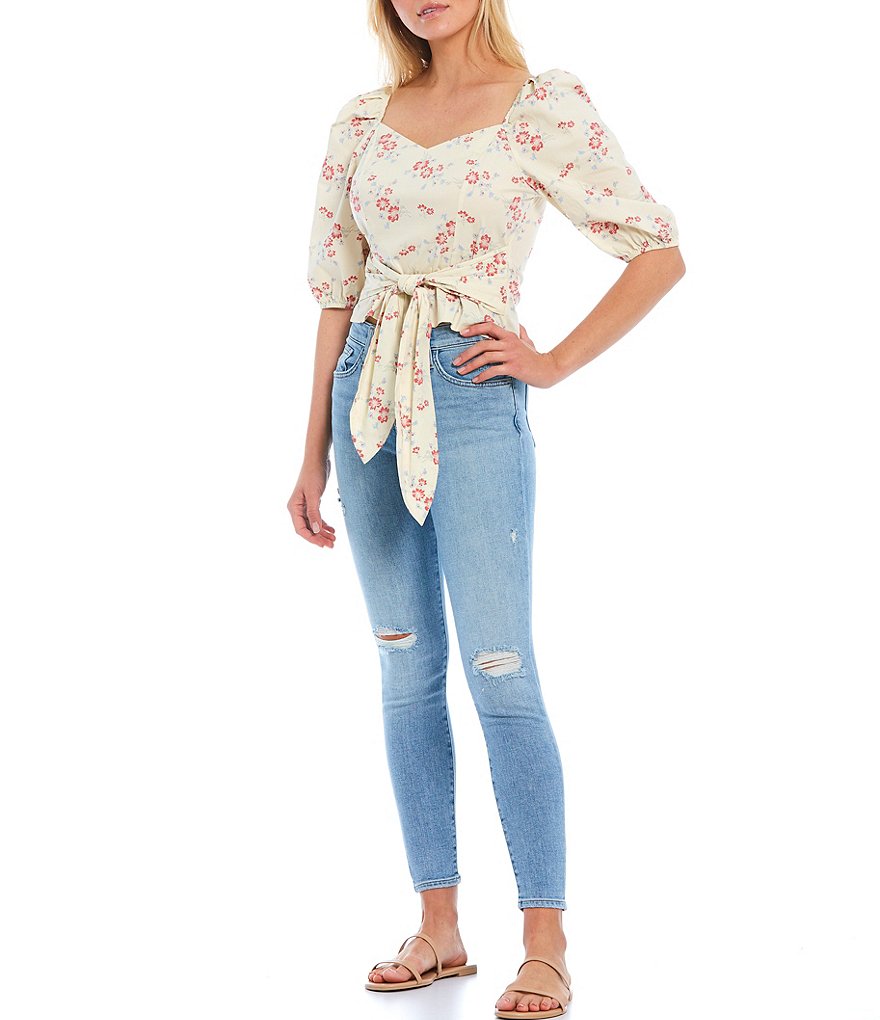 WAYF Double Ruffle V-Neck Peplum Top