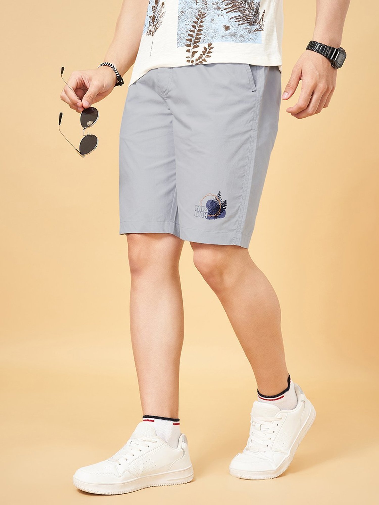 Urban Ranger By Pantaloons Celestial Blue Cotton Regular Fit Shorts