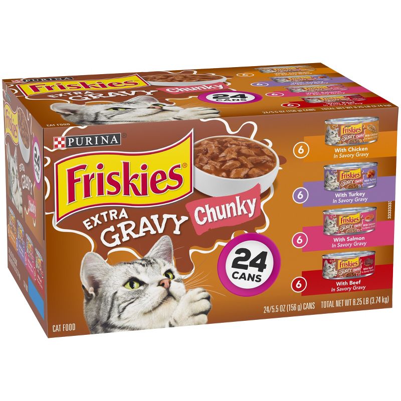 Purina Friskies Extra Gravy Chunky Chicken, Turkey, Salmon & Beef Wet Cat Food - 5.5oz/24ct Variety Pack