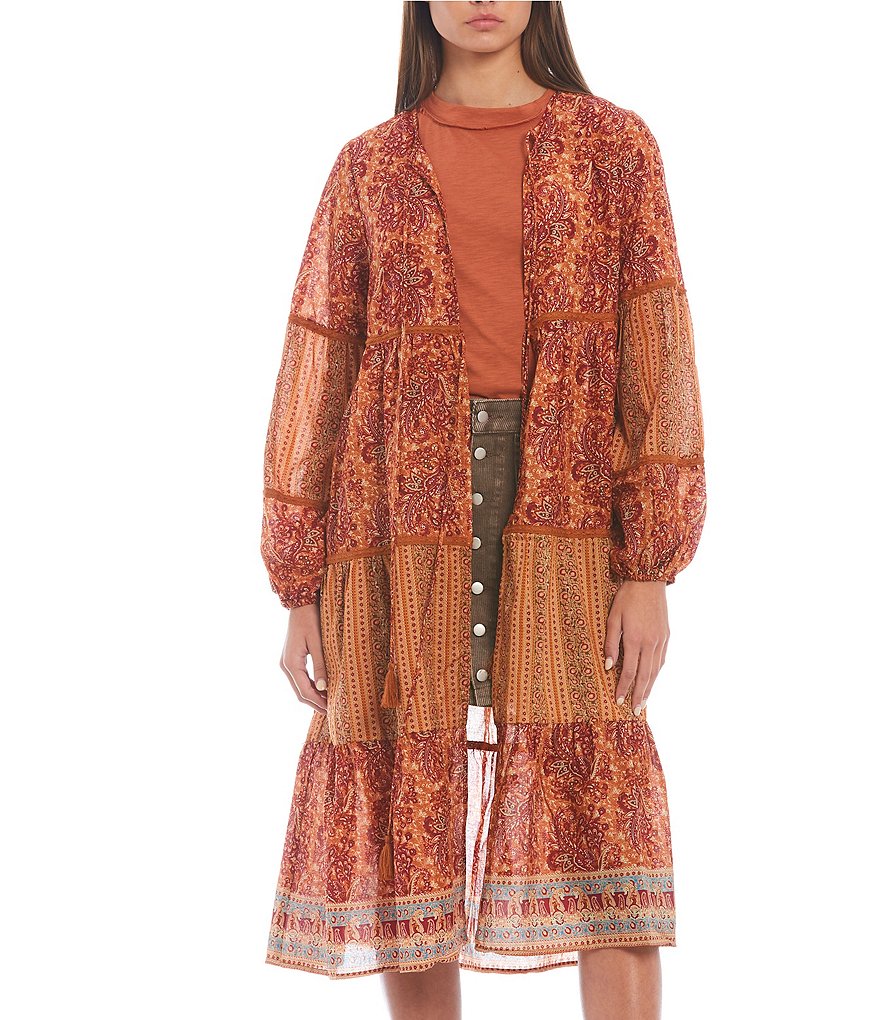 C&V Chelsea & Violet Mixed Print Tie Front Duster