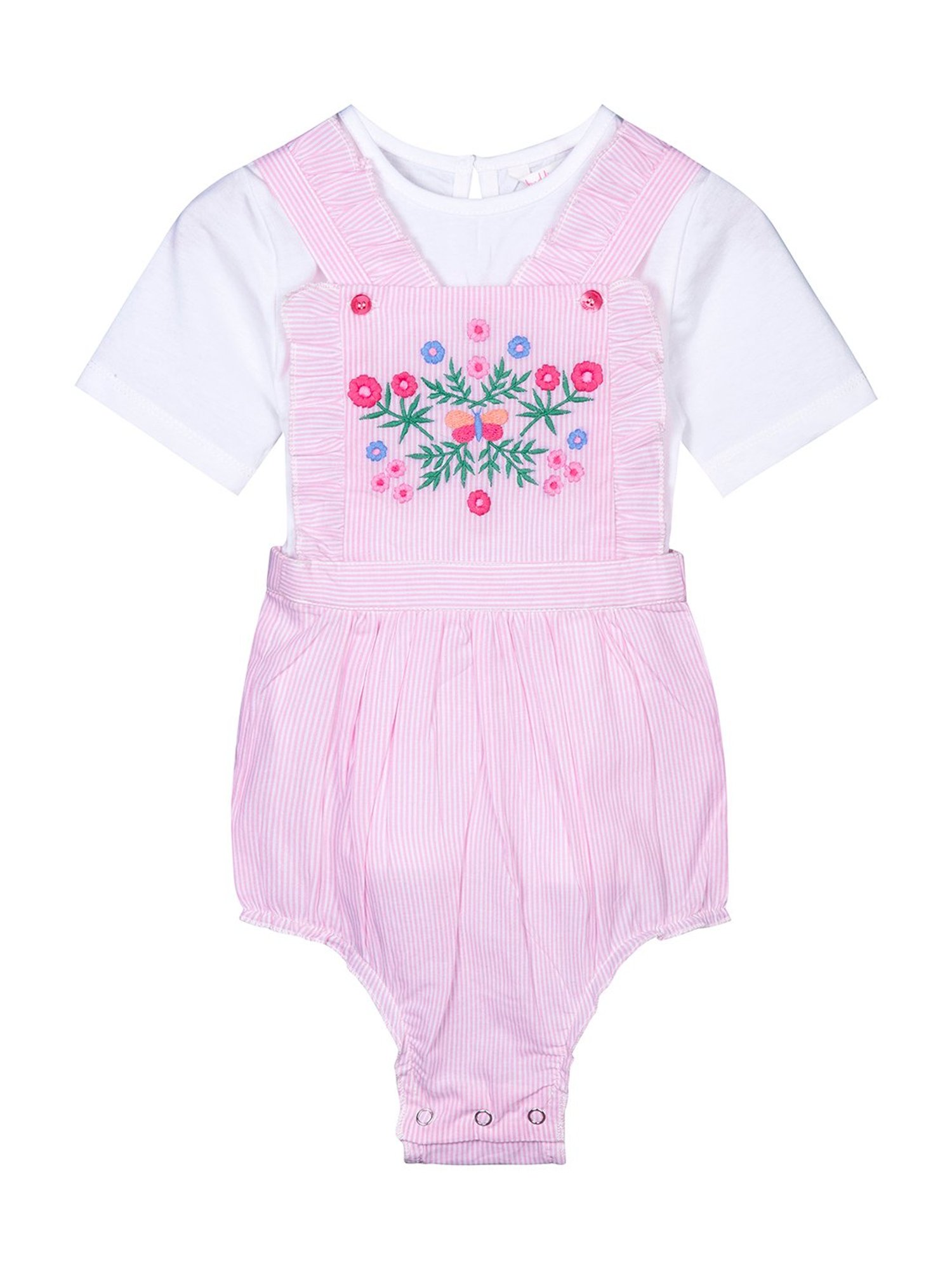 Budding Bees Kids Pink & White Embroidered T-Shirt with Romper