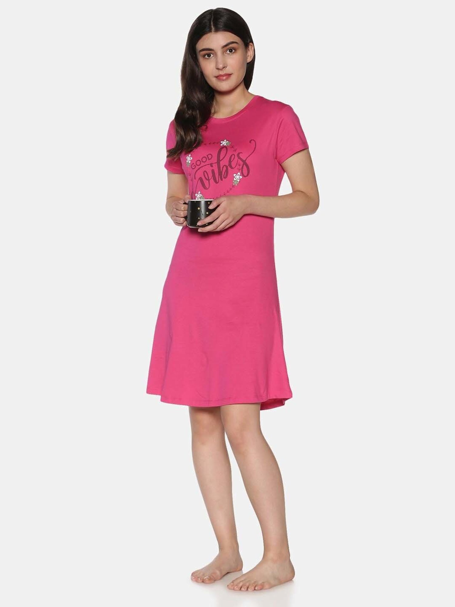 TWIN BIRDS Pink Printed Sleep Tee