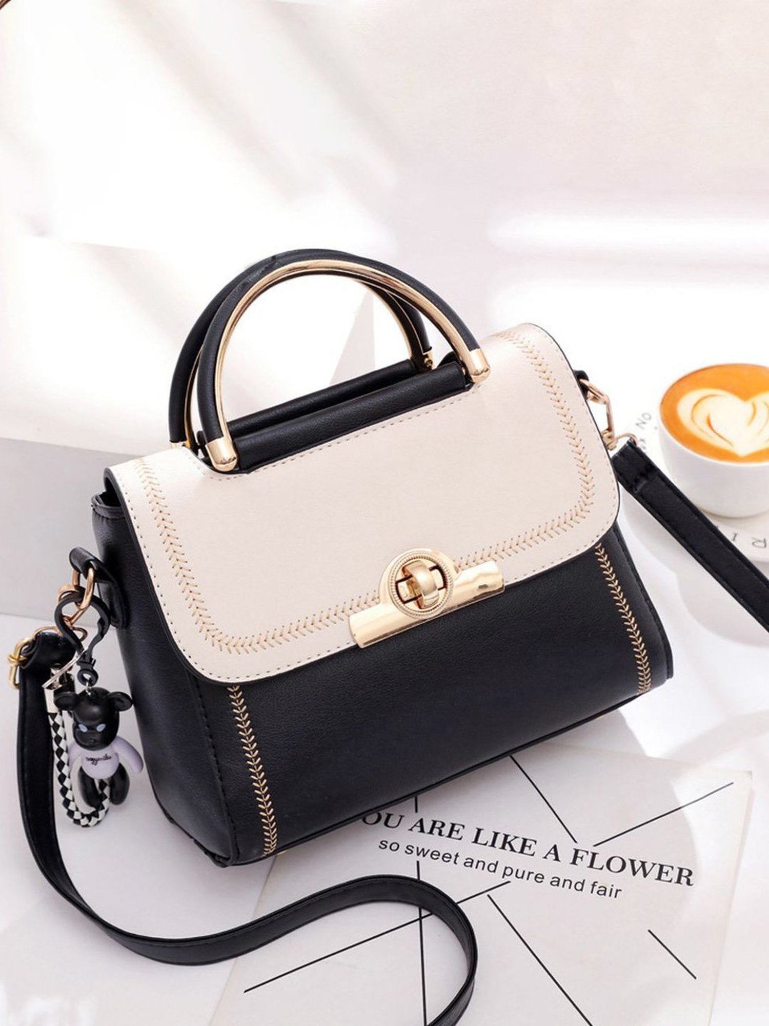 Angeline Black Solid Medium Satchel Handbag