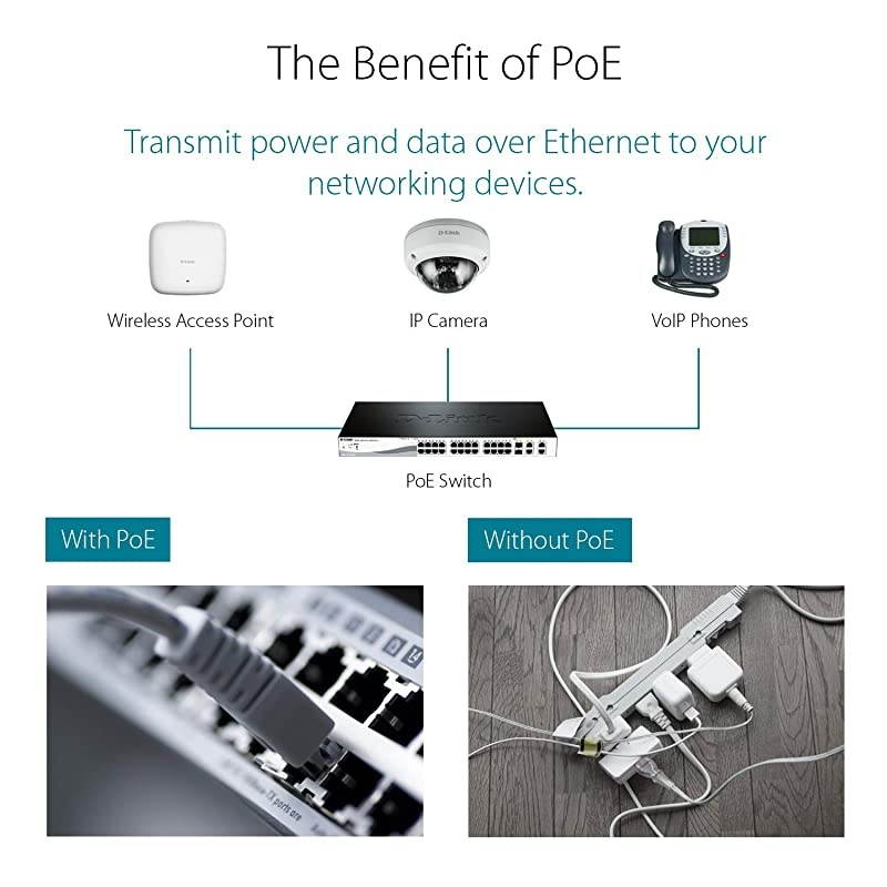 Ethernet PoE Switch, 5 Port Unmanaged with 4 PoE Ports Fanless Desktop or Wall Mount Plug and Play (DES-1005P), Black