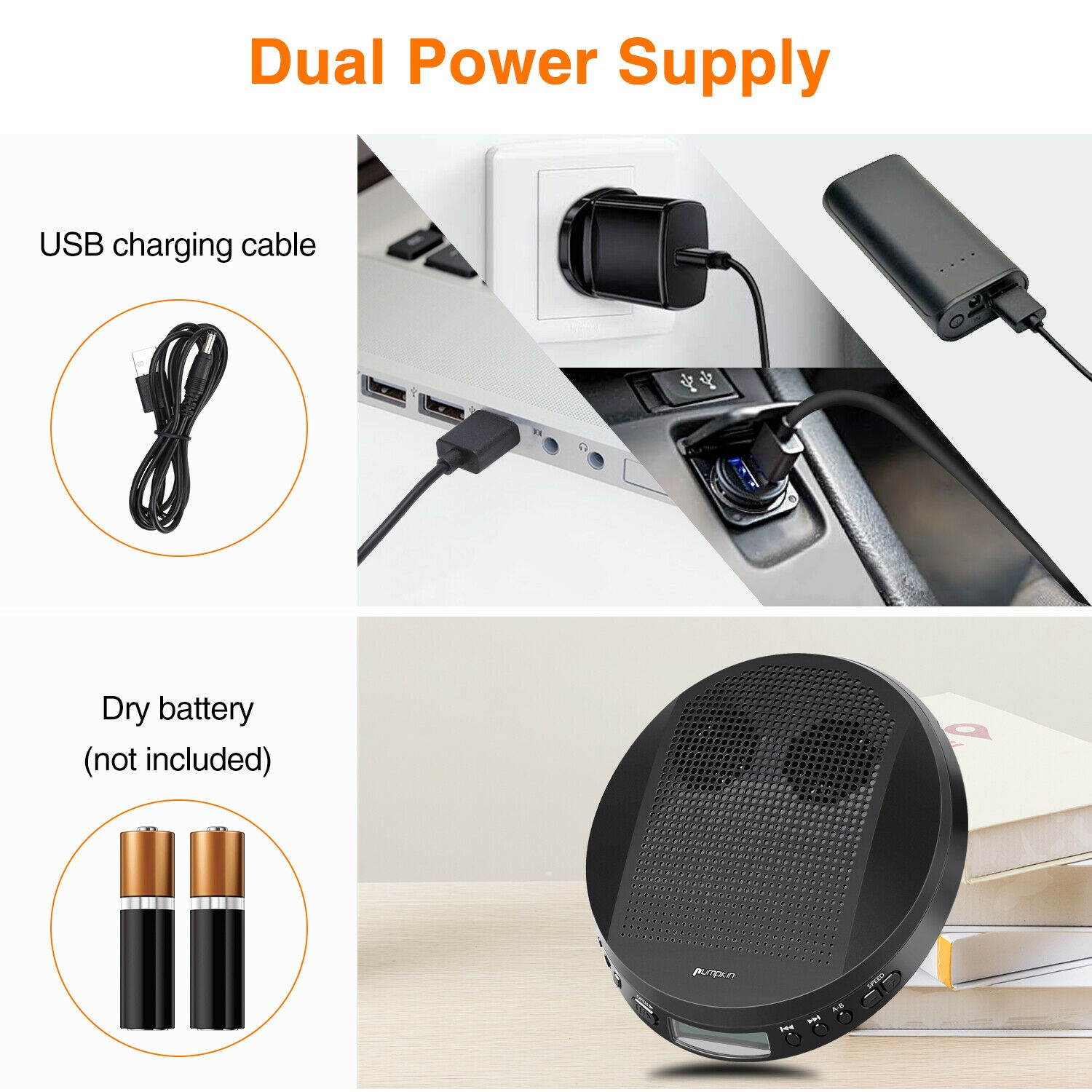 Portable CD Player for Car with Stereo Speakers and Headphones Anti-Skip MP3 AUX