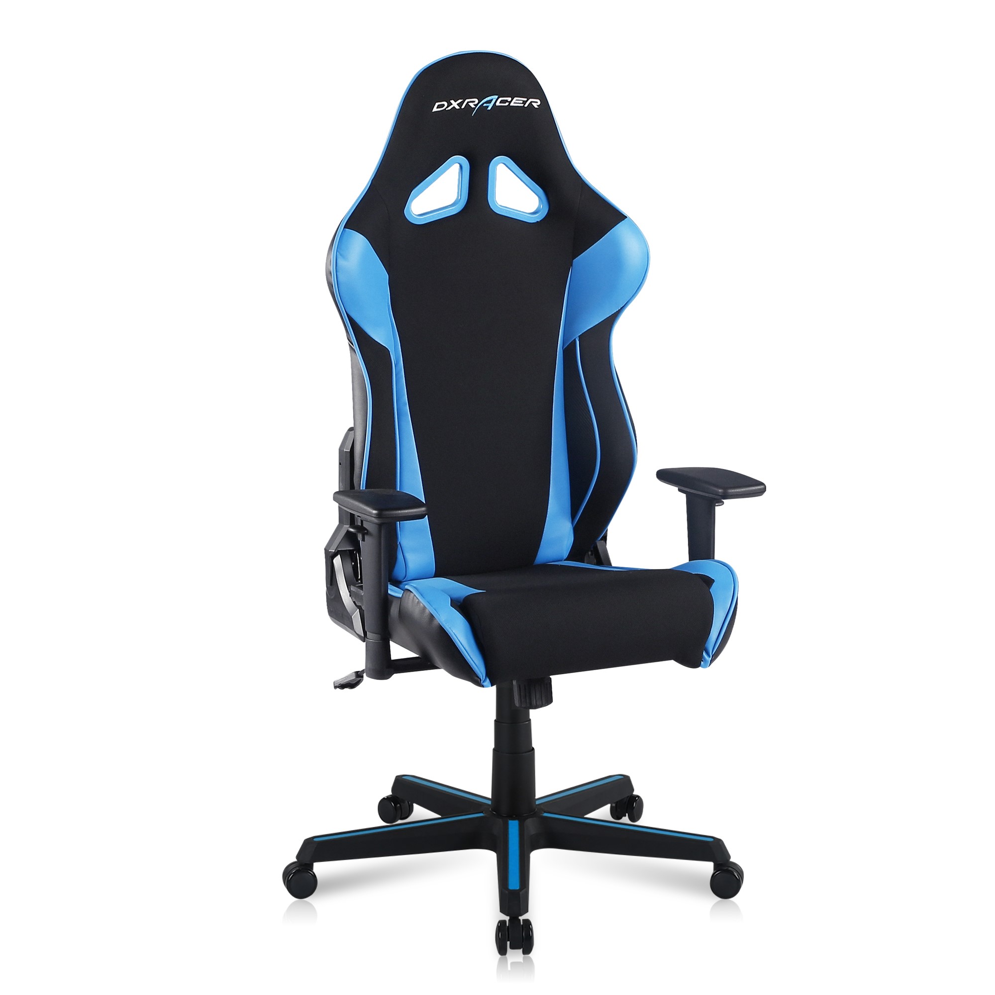DXRacer Ergonomically Designed Racing Series RAA106 Black and Blue Strong Mesh and PU Leather 135-degree Recline High-End Gaming Chair with Neck and Lumbar Support Pillow
