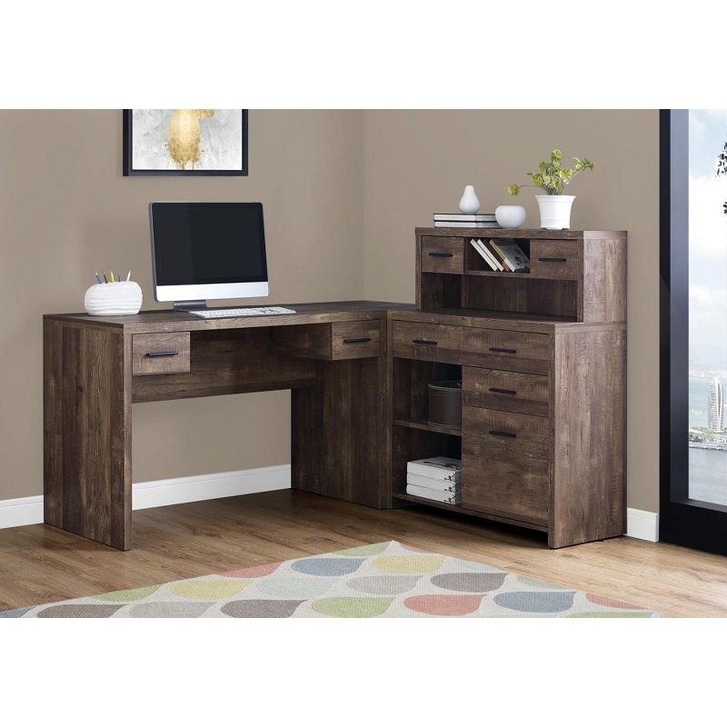 Monarch Specialties Computer Desk L-Shaped, Left or Right Set- Up, Corner Desk with Hutch 60"L, Brown Reclaimed Wood
