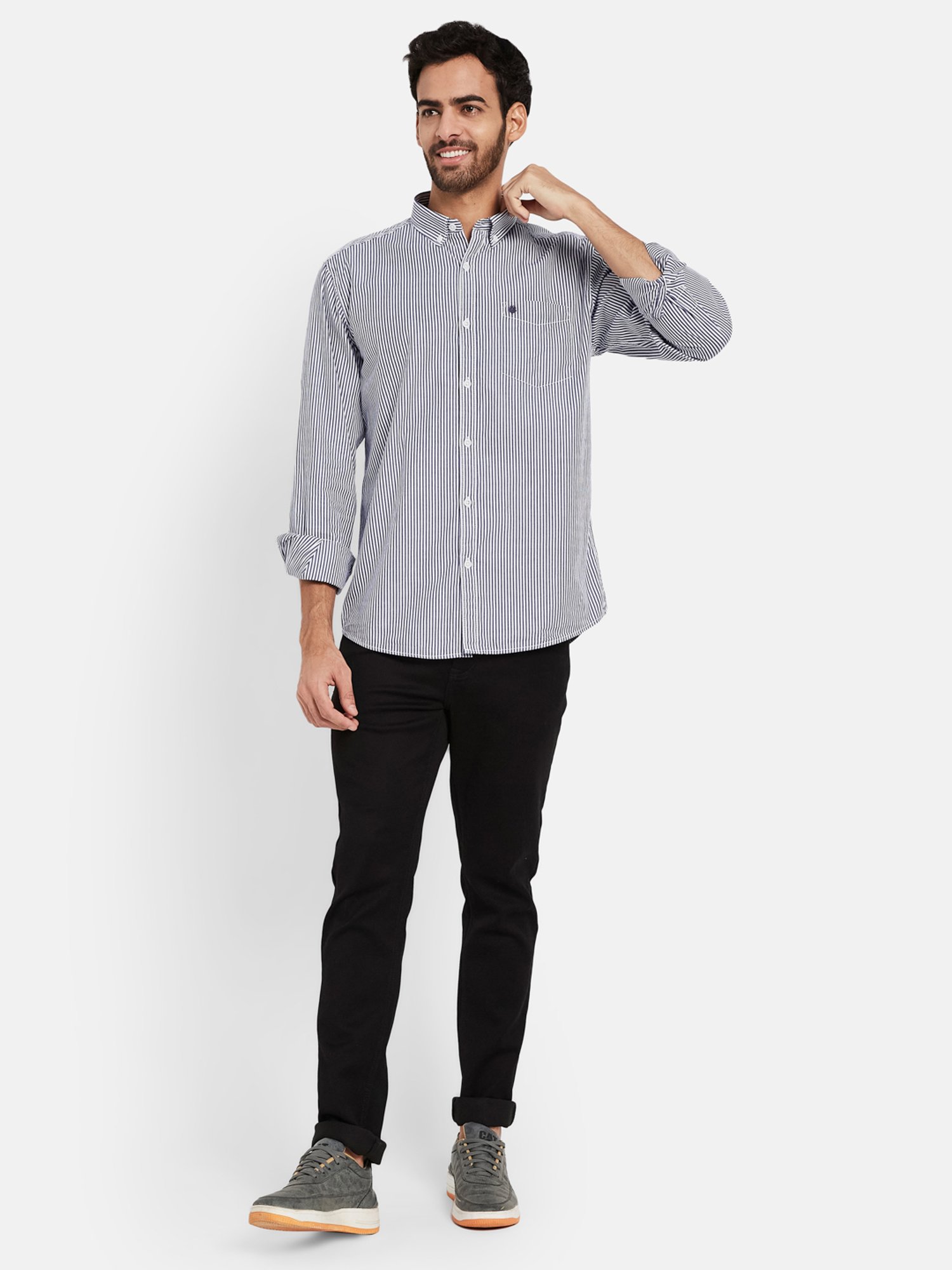 METTLE Navy Regular Fit Striped Shirt