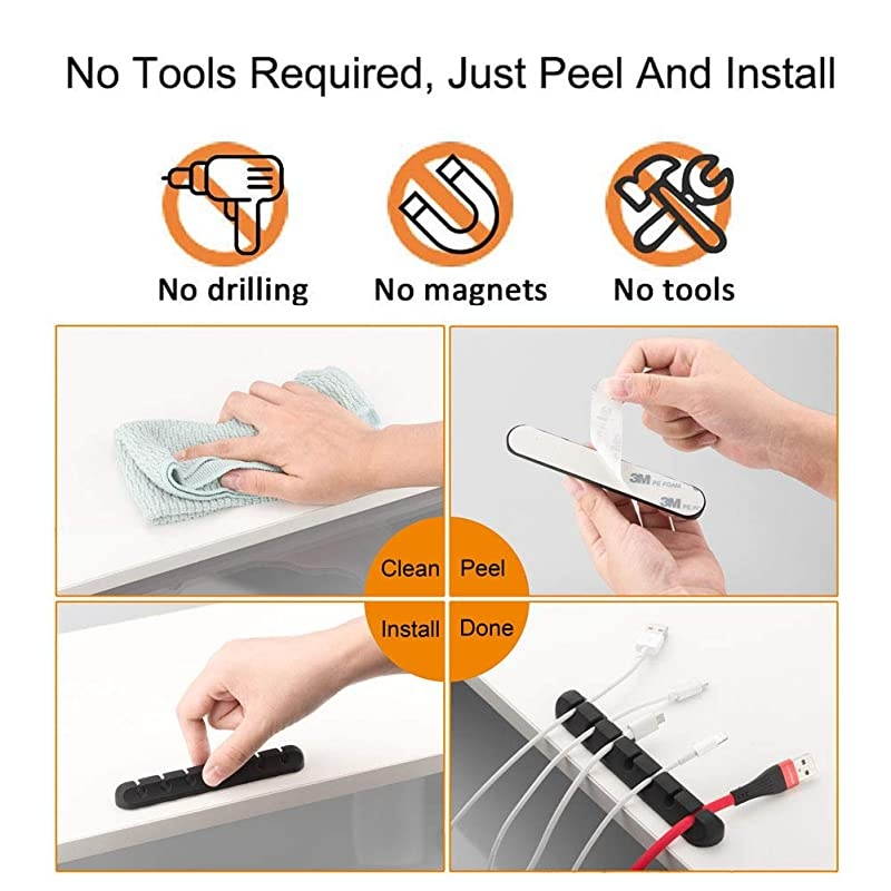 Clips 5 Packs Management Cord Organizer Self Adhesive Cord Holder for Organizing USB Power CordWireCord Home and Office 75311 Slots Organizer Black