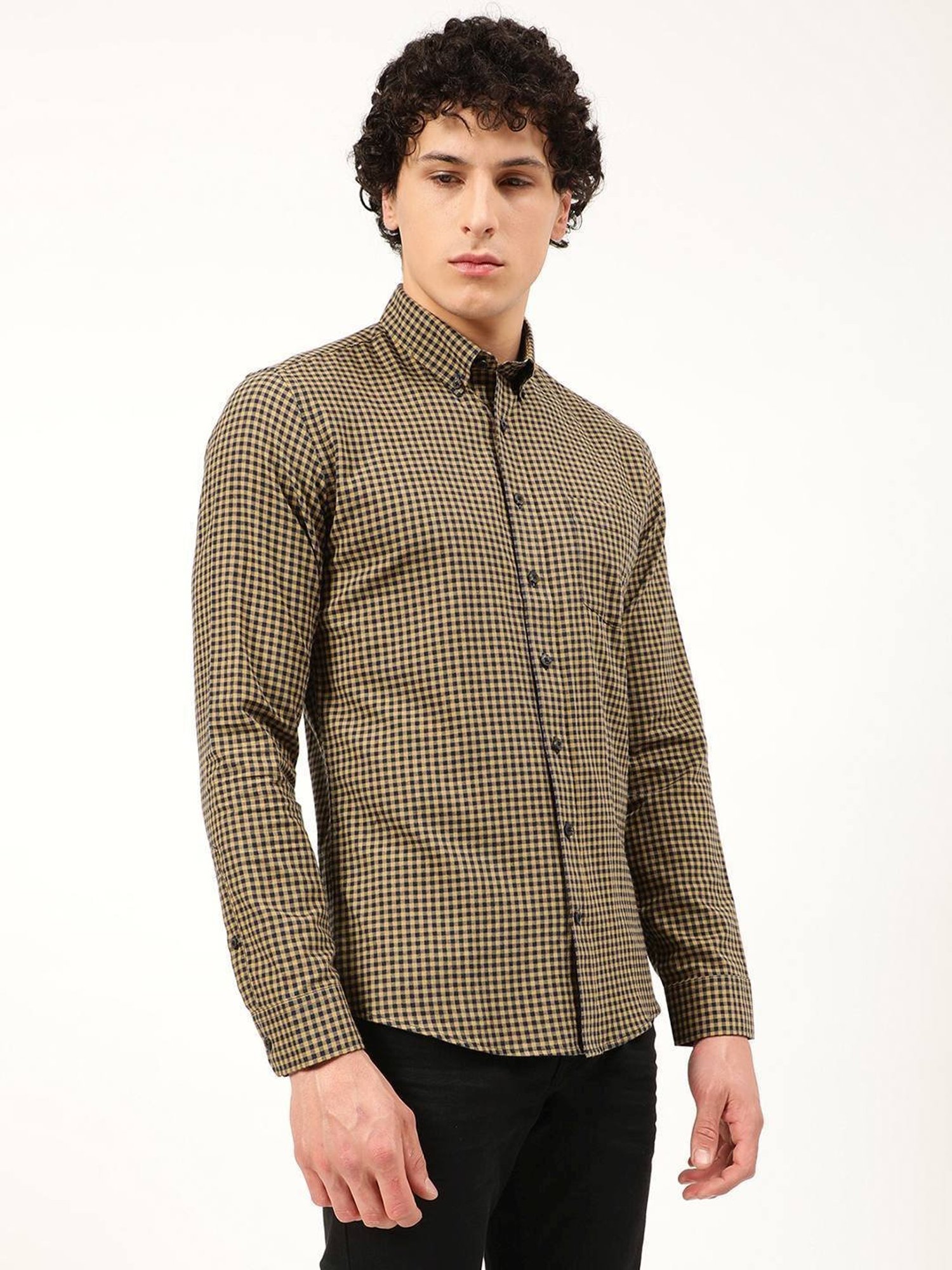 Lindbergh Mid Brown Cotton Slim Fit Checks Shirt