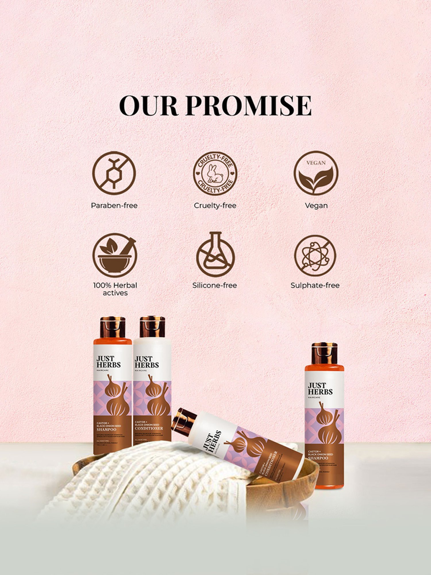 JUST HERBS Castor + Black Onion Seed Anti Hairfall Control Kit, Pack of 2