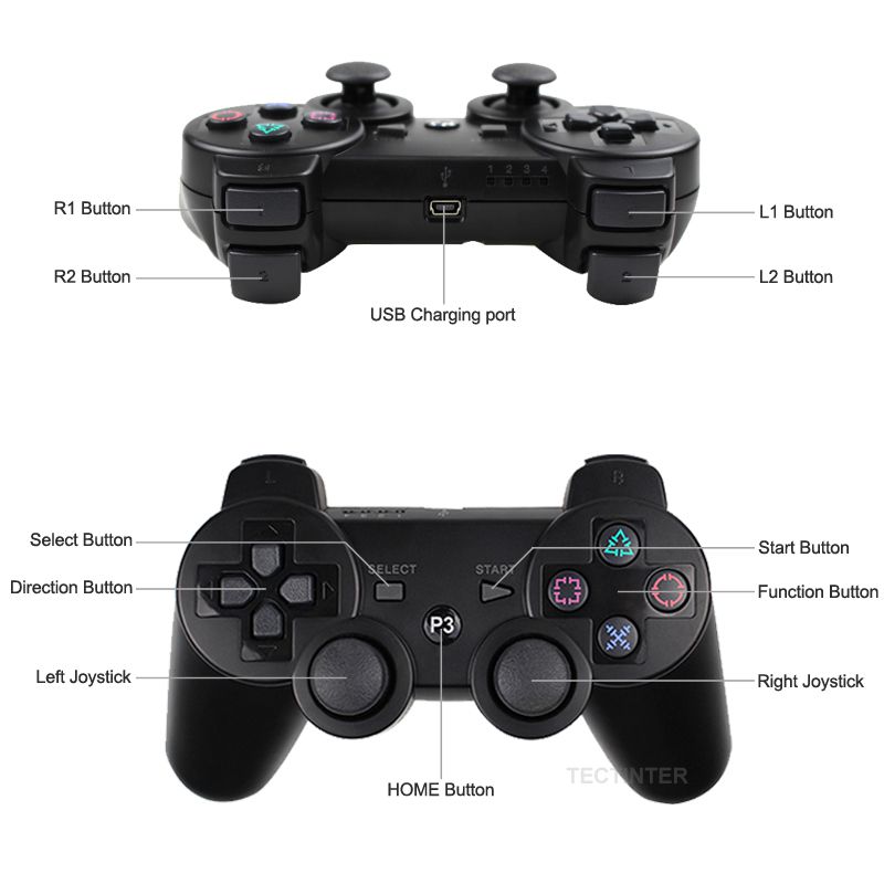 CHENGDAO PS3 Controller 2 Pack Wireless Dual Shock Gamepad for Sony Playstation 3 with Charging Cord (Black + red )