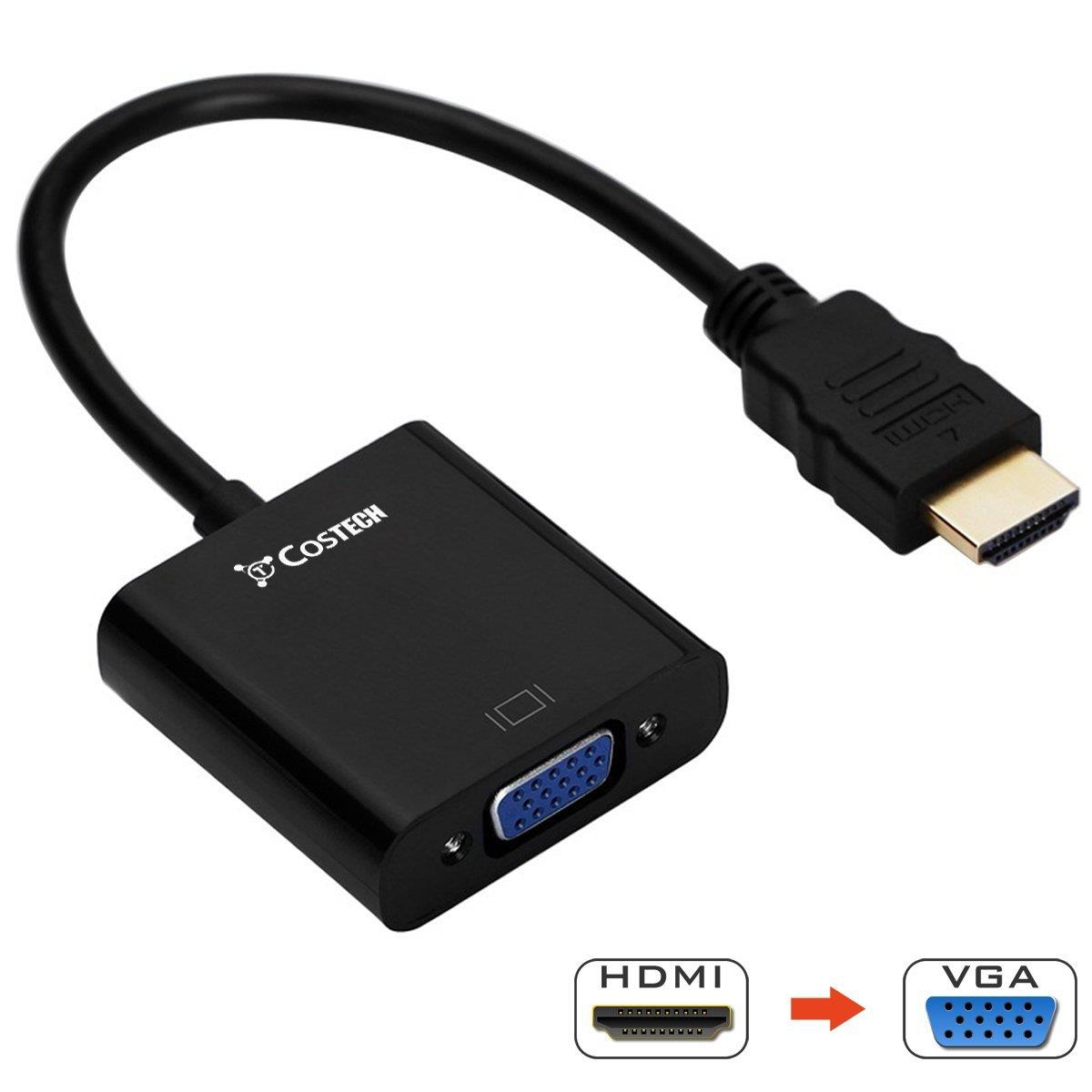 HDMI to VGA Output, Costech HD 1080p Gold-plated Active TV AV HDTV Video Cable Converter Adapter Plug and Play for HDTVs, Monitors, Displayers, Laptop Desktop Computer (Black)