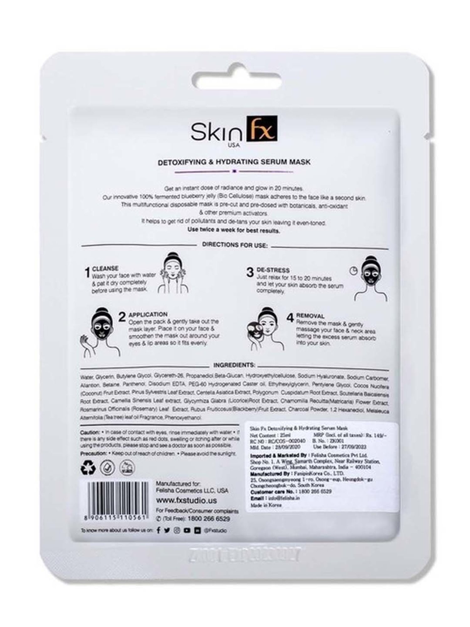 Skin Fx Lightening, Detan, Hydrating and Detoxifying Facial Serum Mask - Pack of 2