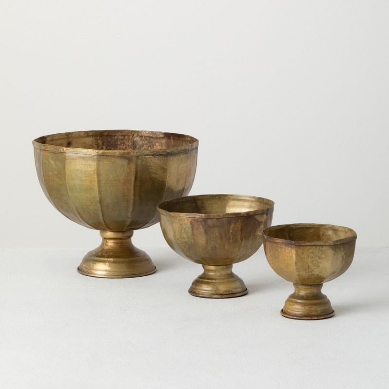 Sullivans Set Of 3 Decorative Iron Bowls 8"H, 5"H & 5"H Gold