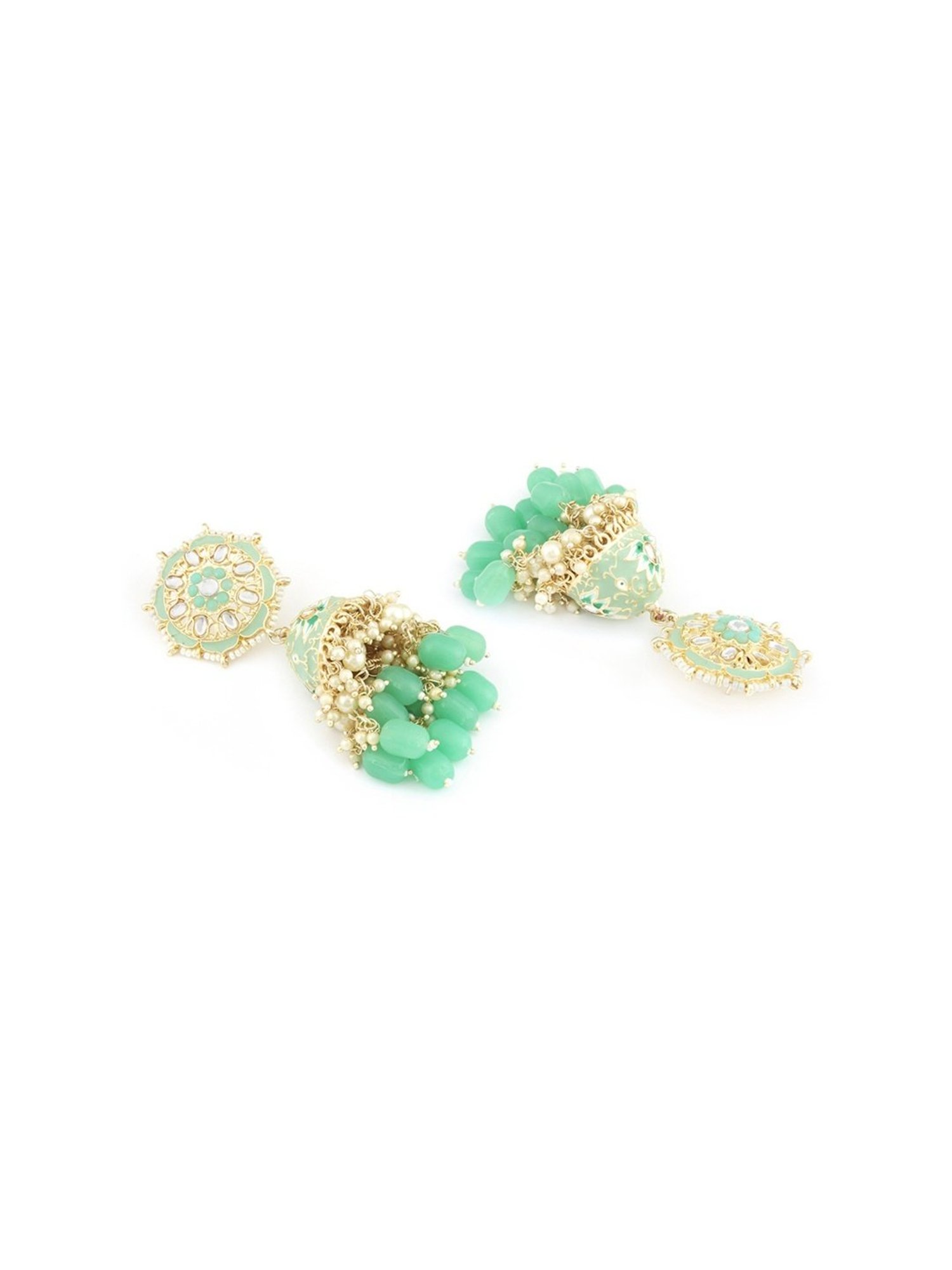 Zaveri Pearls Green Meenakari Floral Design Kundan Jhumki Earrings - ZPFK13186
