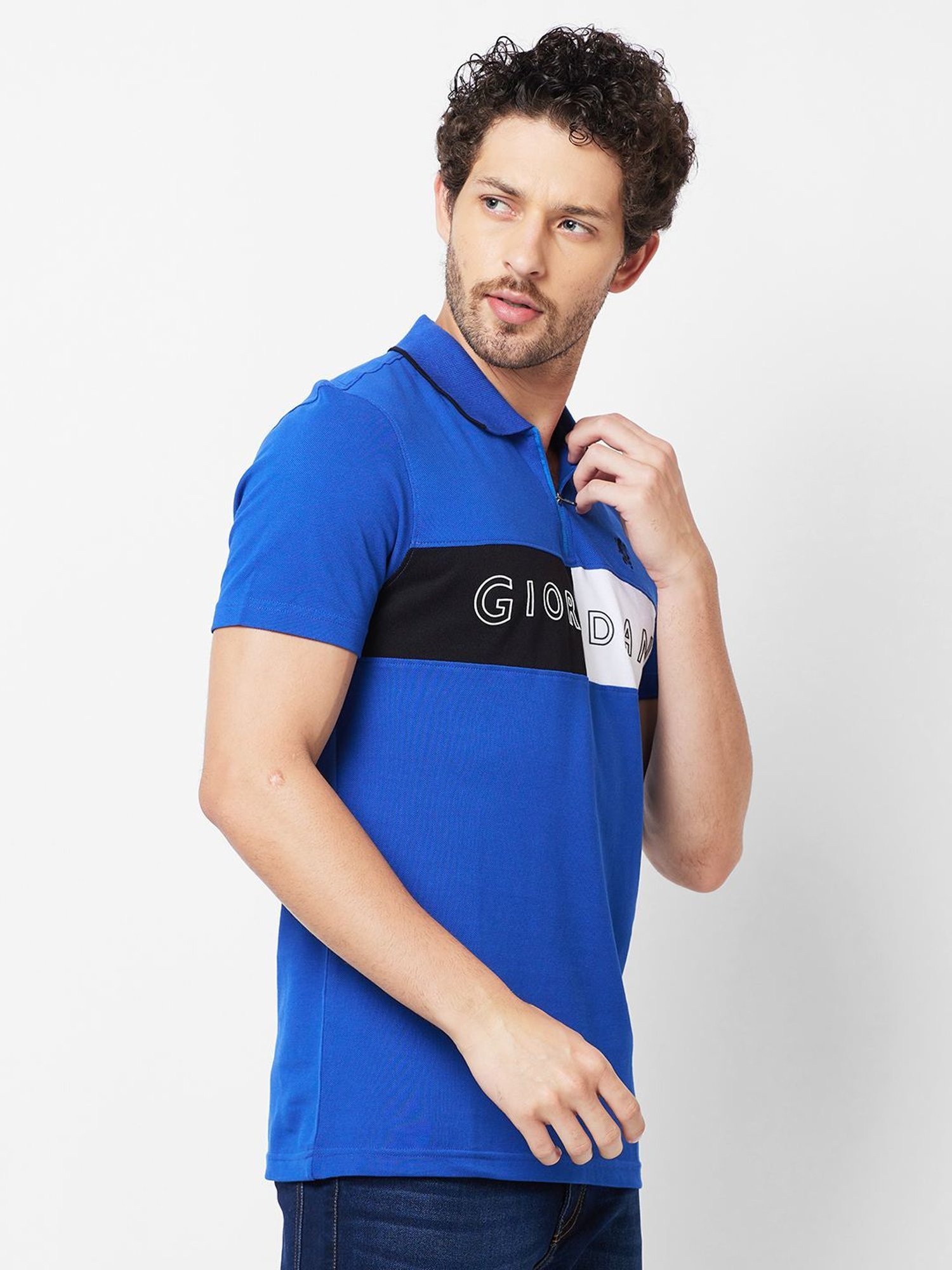 Giordano Dark Blue Slim Fit Colour Block Polo T-Shirt