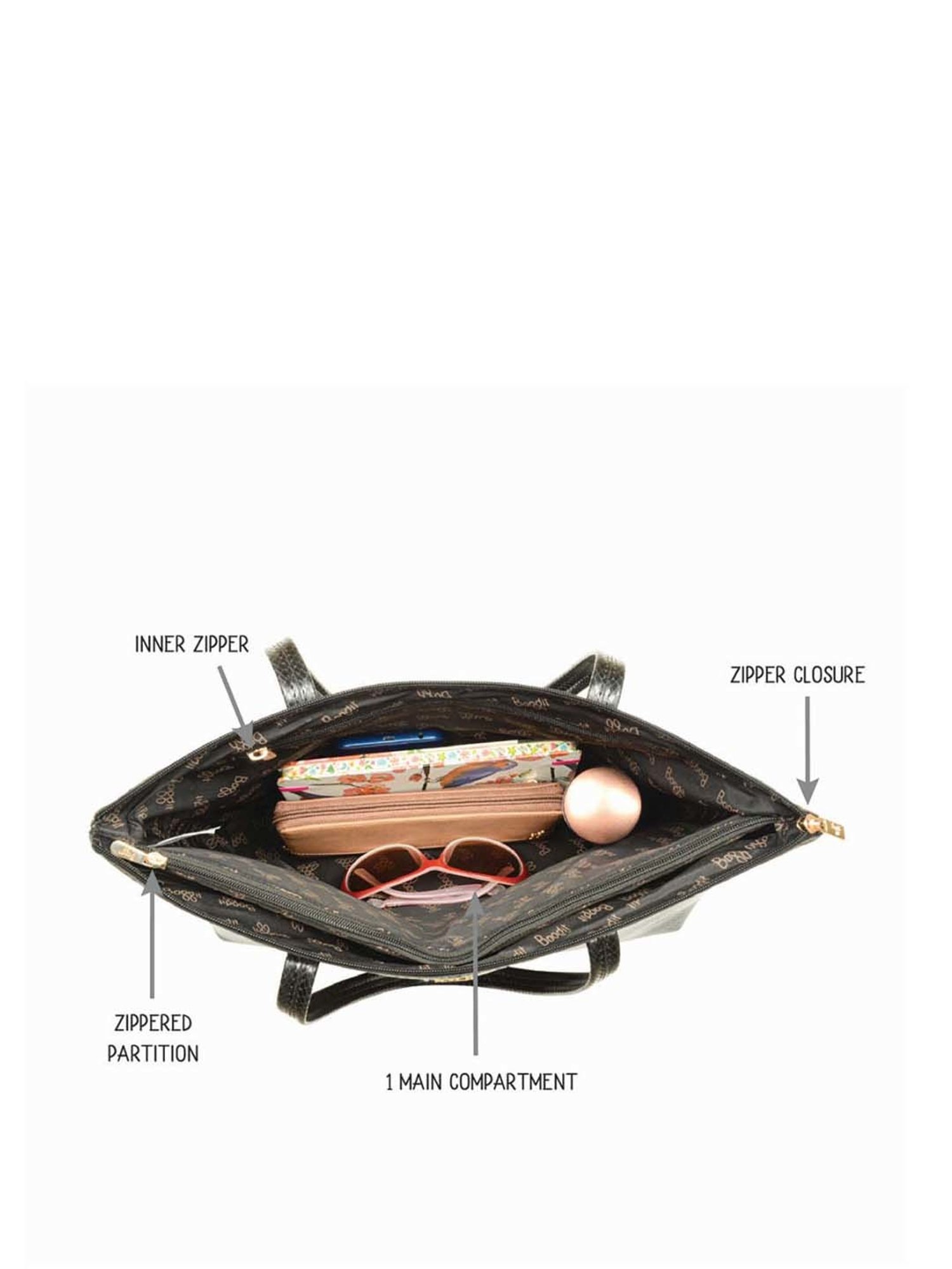 Baggit Black Textured Large Tote Handbag