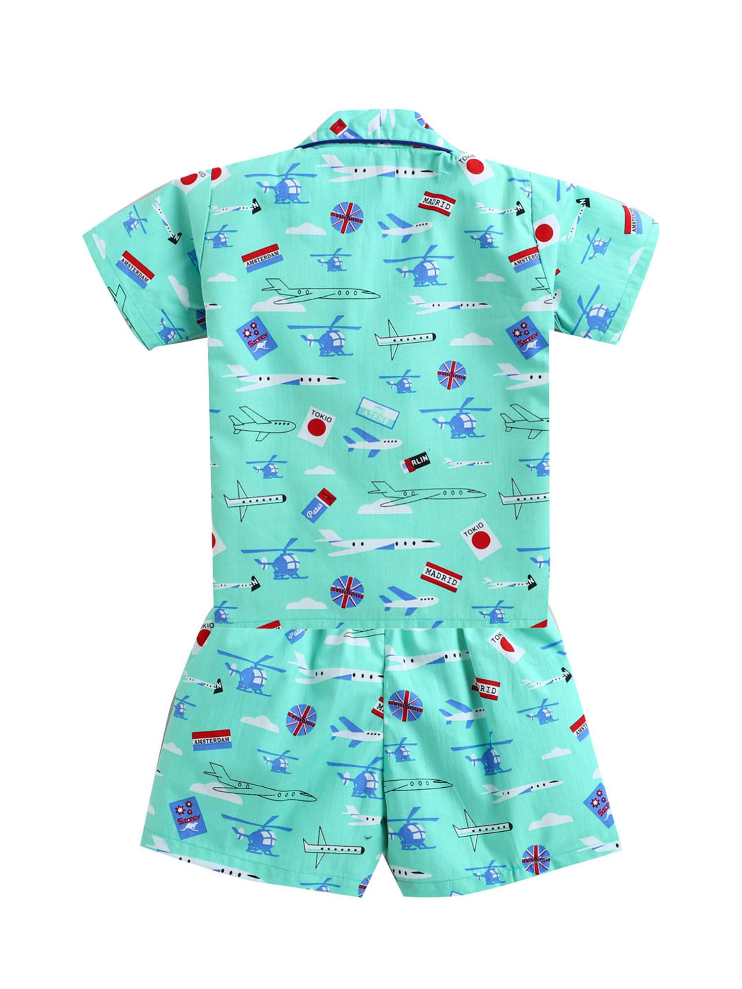 The Magic Wand Boys Green Printed Shirt with Shorts