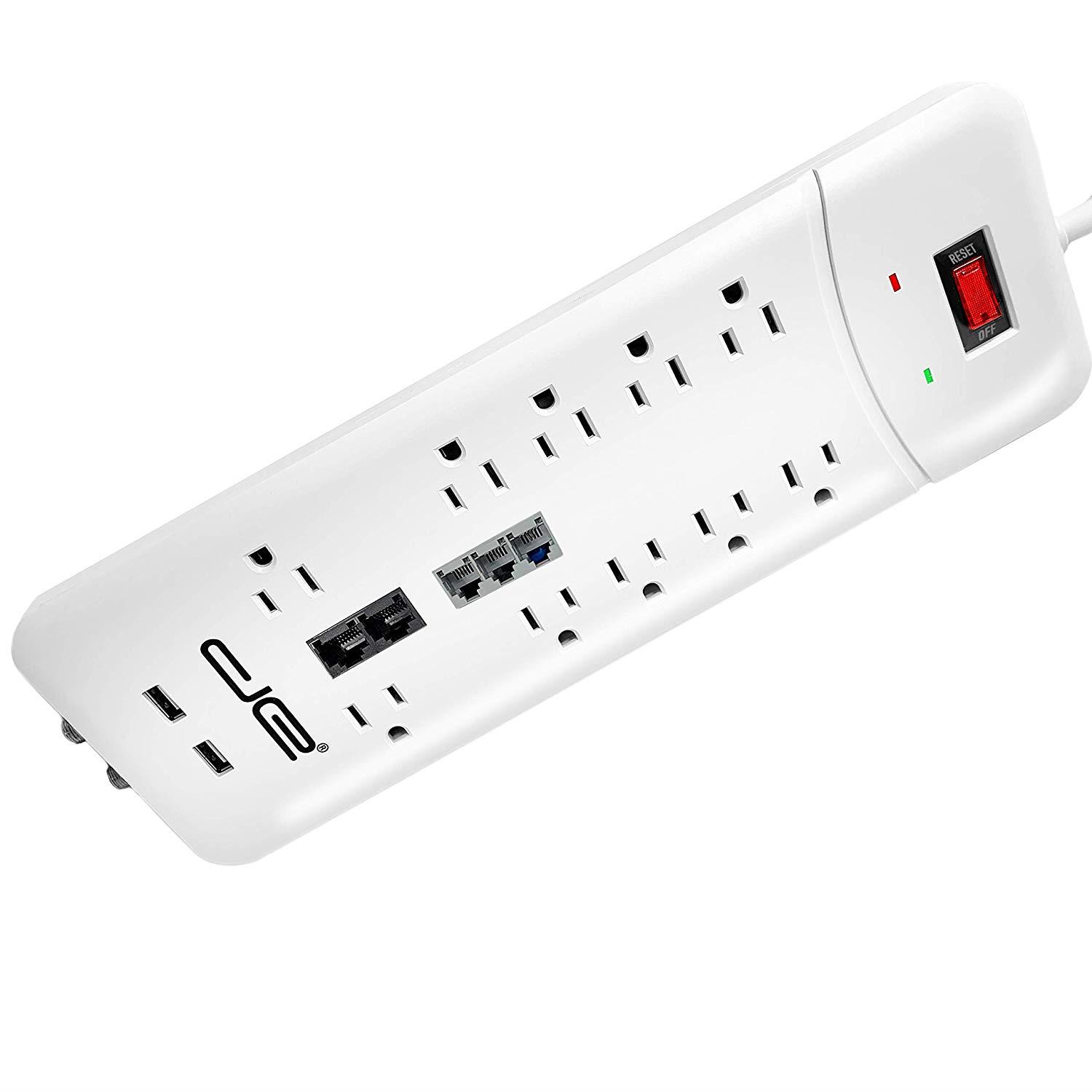 Digital Energy 15-ft Heavy Duty 10-Outlet 3500 Joules Surge Protector Power Strip, 15 Foot Long Extension Cord, Two USB Charging Ports, Coaxial, Phone Protection, ETL Listed. 15 AMP